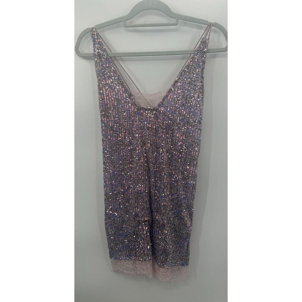 Free People Rise & Shine Embellished Shimmer Lace Strappy Sequin Mini Size S